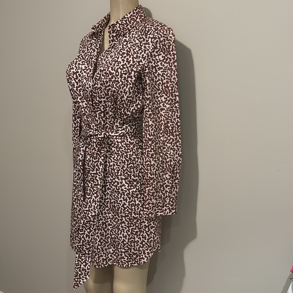 Diane By Diane Von Furstenberg Shirt Dress Abstract Print Brown size 6 - Picture 3 of 9